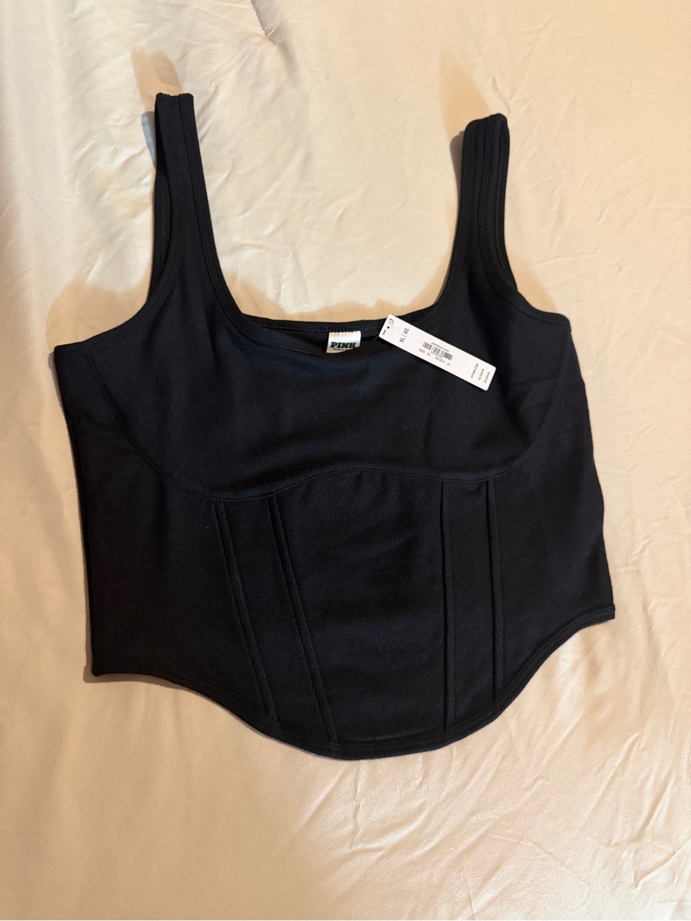 PINK Victoria's Secret Black Sculpted Corset-Style Tank